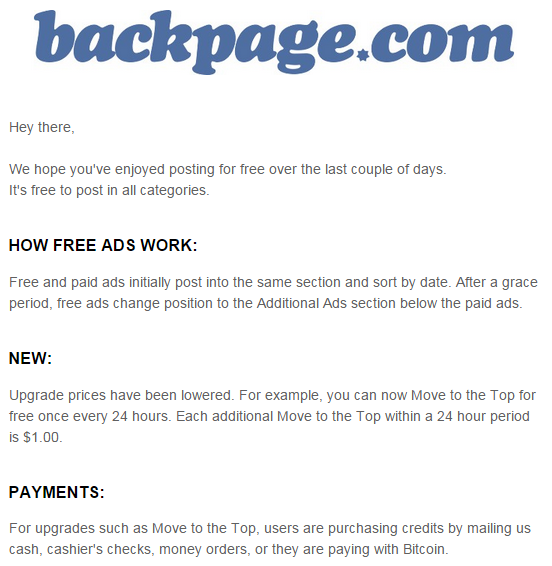 Backpage what is 5 things