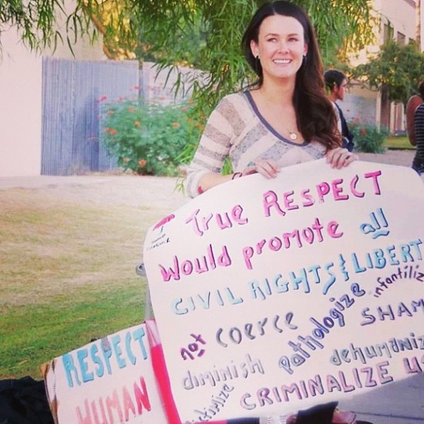 Jaclyn Dairman at a SWOP Phoenix protest (Photo by Peggy Plews, courtesy of SWOP-Phoenix)