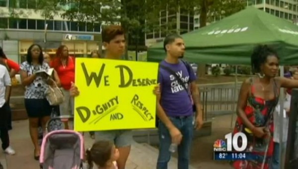 Vigil held for murdered trans sex worker Diamond Williams in Philadelphia's Love Park (Photo by WCAU)