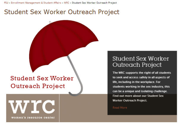 (Screenshot of Graf and O'Niell's Student Sex Worker Outreach Project page on the Portland State University's Women's Resource Center's website)