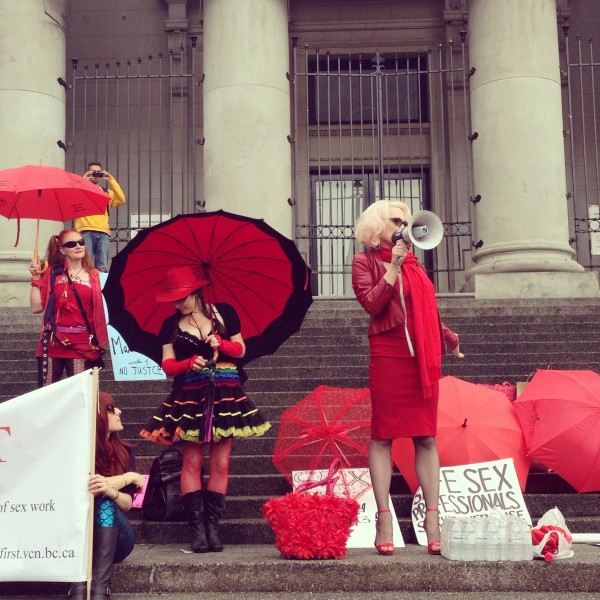 Sex worker activist Velvet Steele at a June 14th Red Umbrella rally in Vancouver. All photos courtesy of the author.