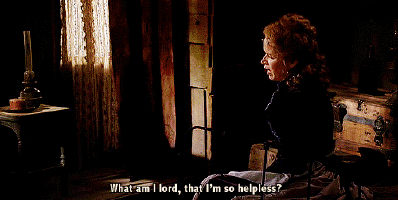 Joanie praying. (Gif created from screenshots from Deadwood)